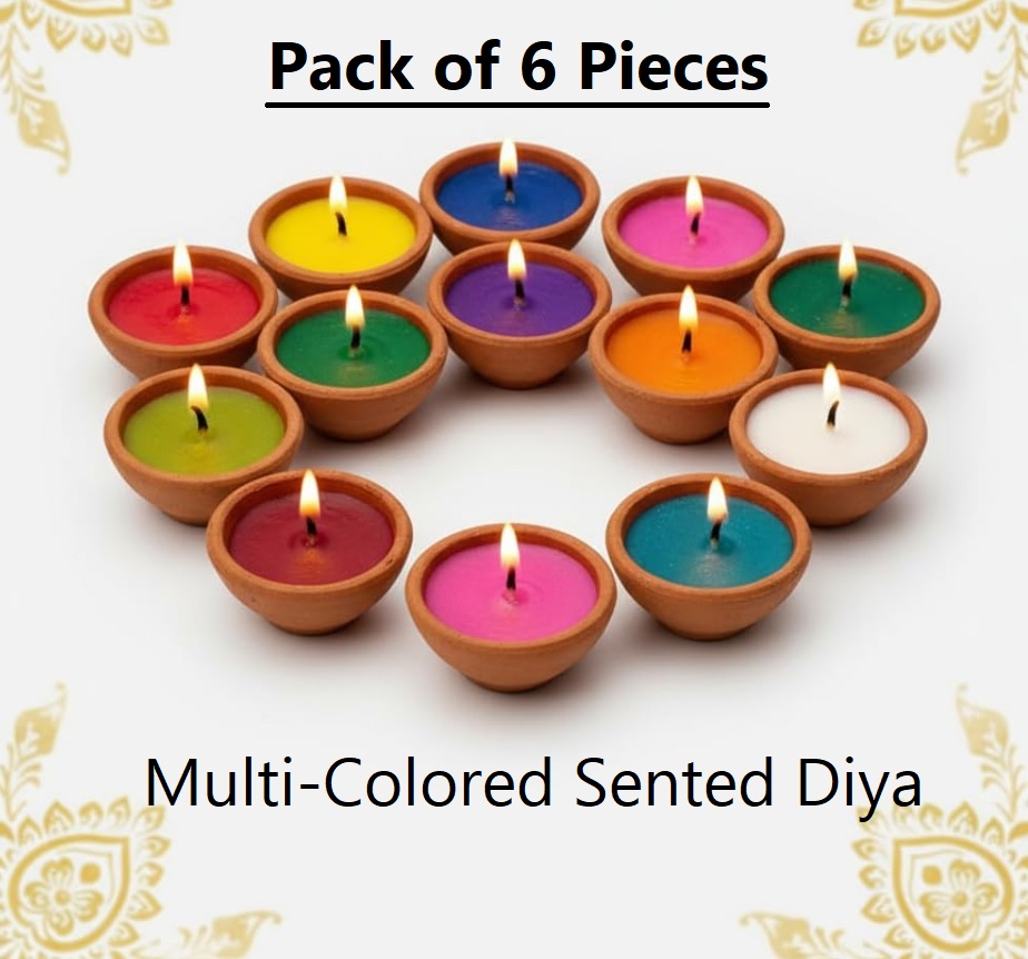 Decorative Mitti /Clay Diya Candles, Multicolor Flower Shaped Tea Lights with Scented Wax, Cotton Wick, for Home Decor, Diwali Festive Celebrations and Gifting. 